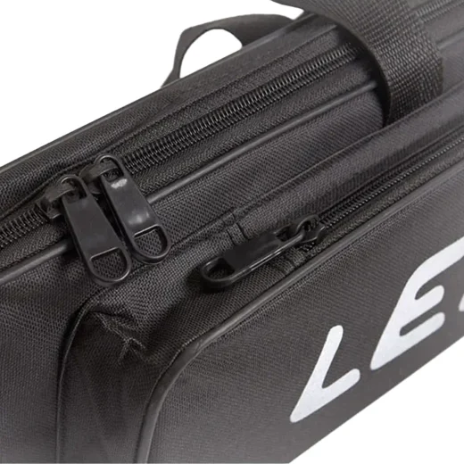 Stitching and pocket detail on black 70cm fishing bag