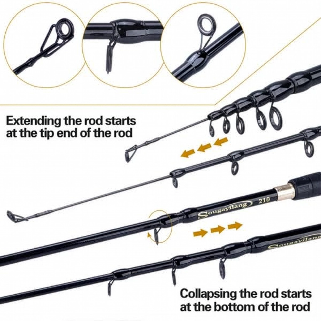 how to expand and retract telescopic fishing rod