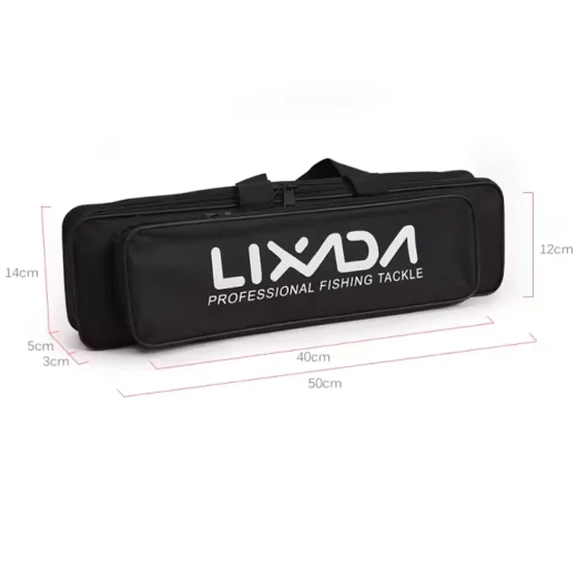 small fishing rod and reel storage bag with handles image showing bag dimensions