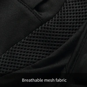 Close up of breathable black mesh ventilation fabric on the shorts