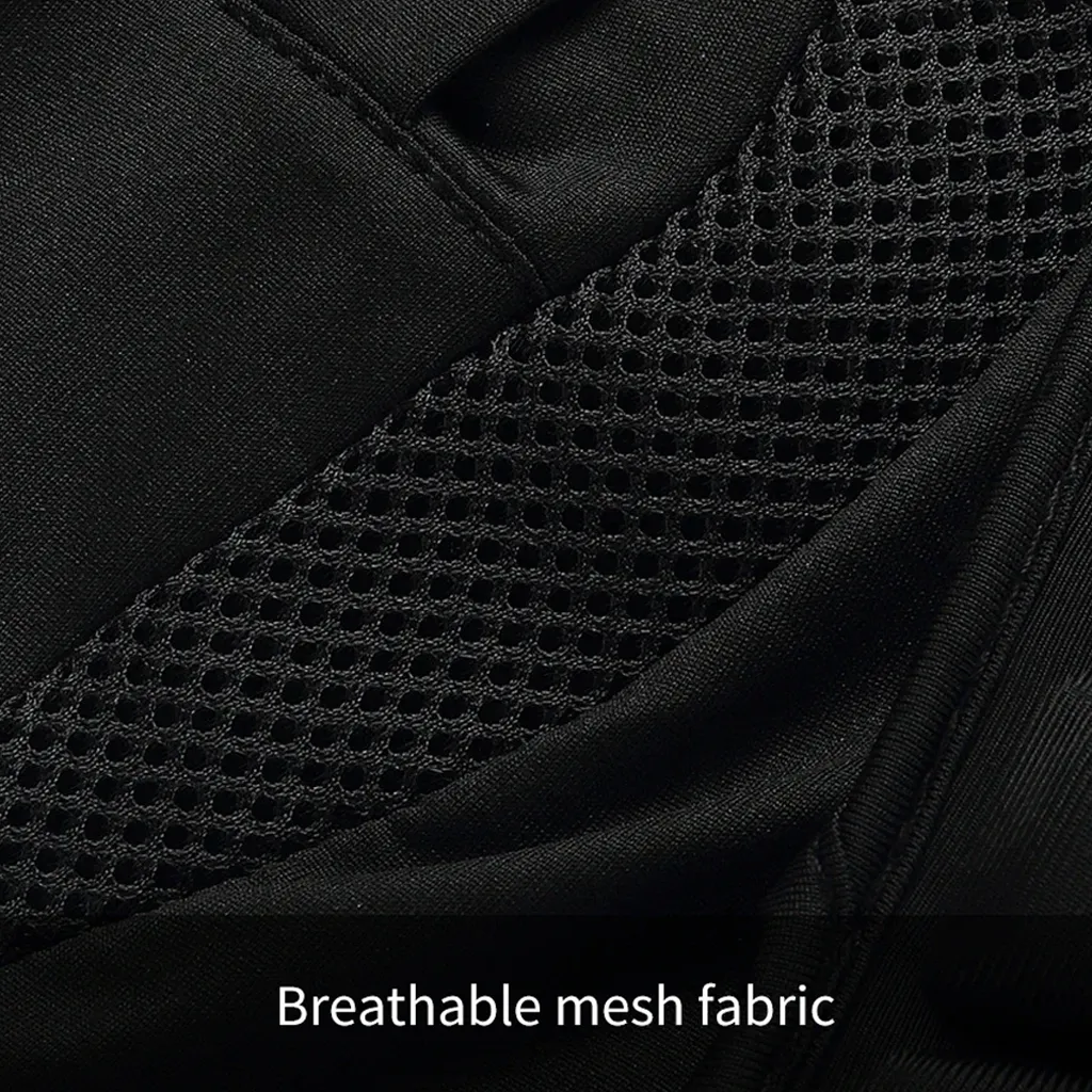 Close up of breathable black mesh ventilation fabric on the shorts