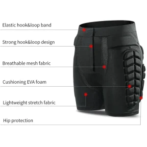 Diagram showing hook and loop closure, breathable mesh fabric, and EVA foam padding zones