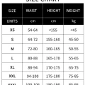 Size chart for hip protection shorts with waist, height, and weight ranges from XS to XXXL