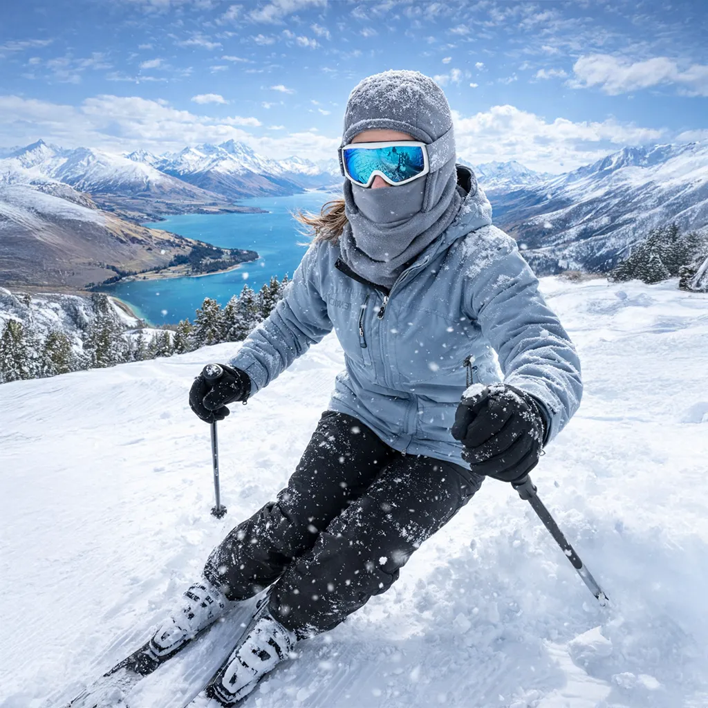 woman wearing adsports CEFATU-S balaclava skiing