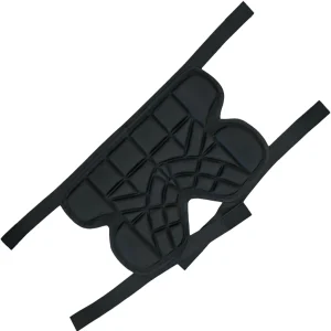 Black adjustable hip and tailbone protector pad shown from front and flat strap view for snowboarding and skiing