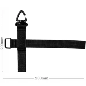 Black glove strap holder with measurement guide showing approximate 230mm by 200mm size