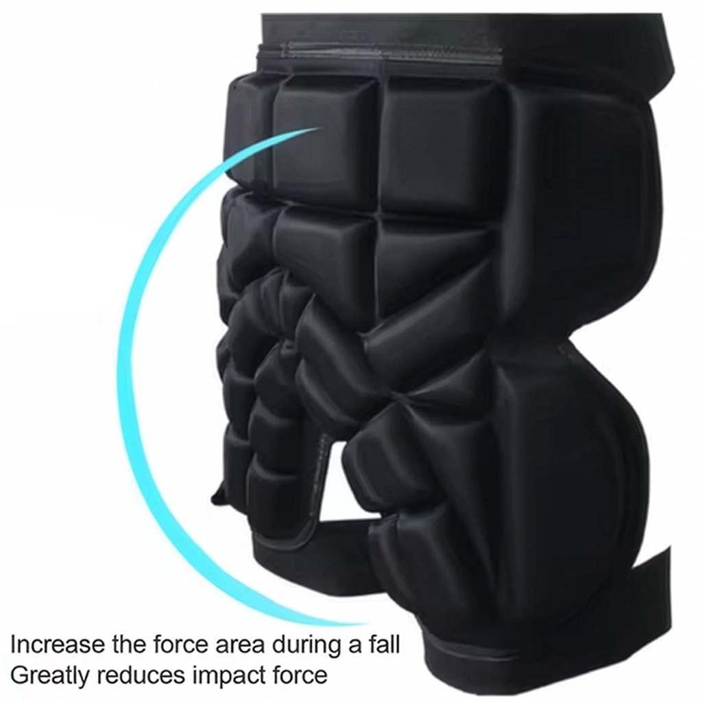 Black snowboarding hip protector showing side profile and wider impact coverage design