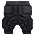 Front view of black padded hip protector with thick rear and tailbone impact panels