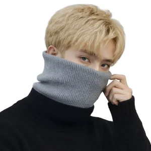 Grey fleece lined buff used as winter face cover and neck gaiter