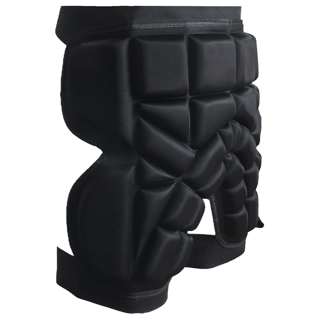 Side view of black unisex hip protector showing thick side padding and adjustable fit