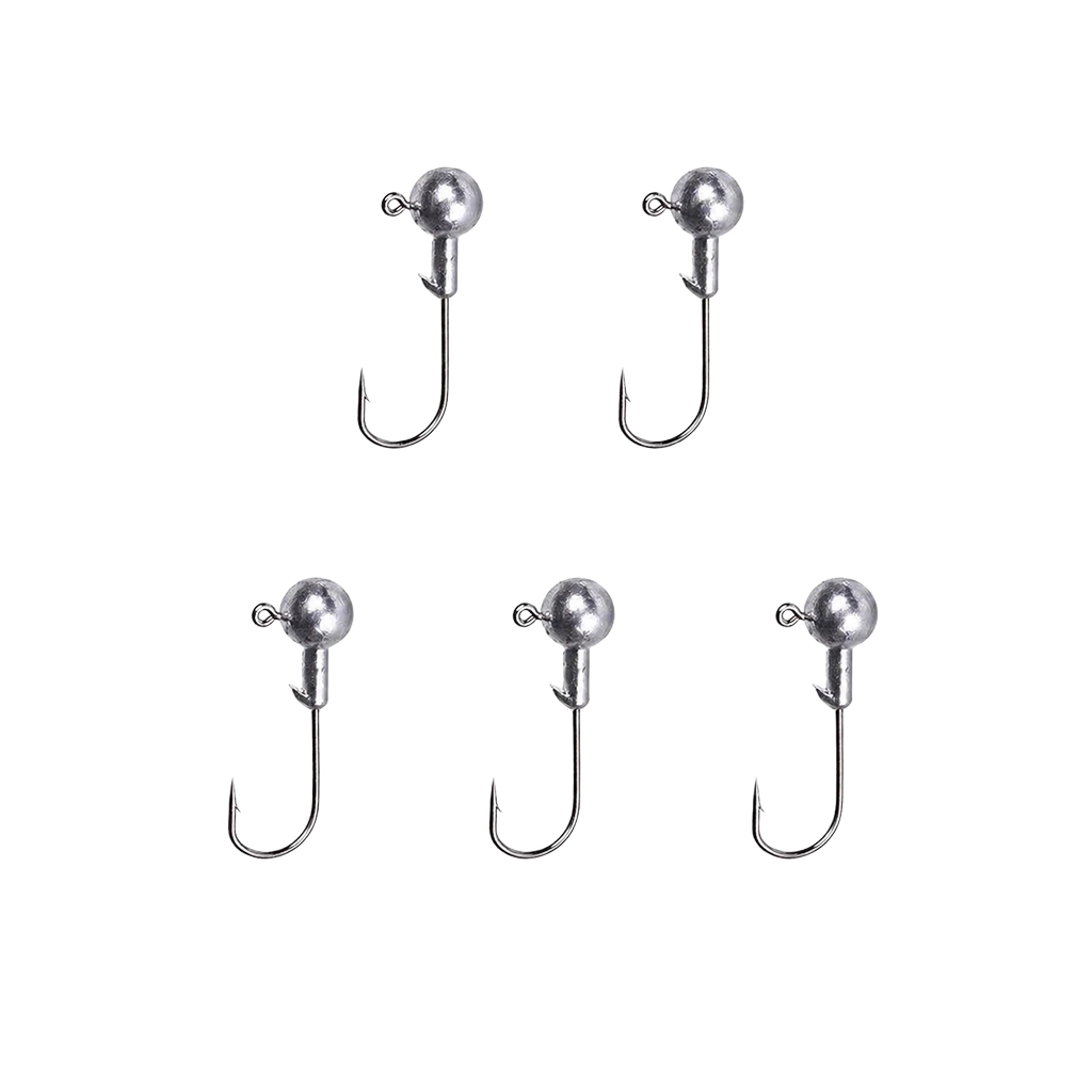 5g Jig Heads 5 Pack Ball Head Soft Bait Hooks with Line Eye and Bait Keeper