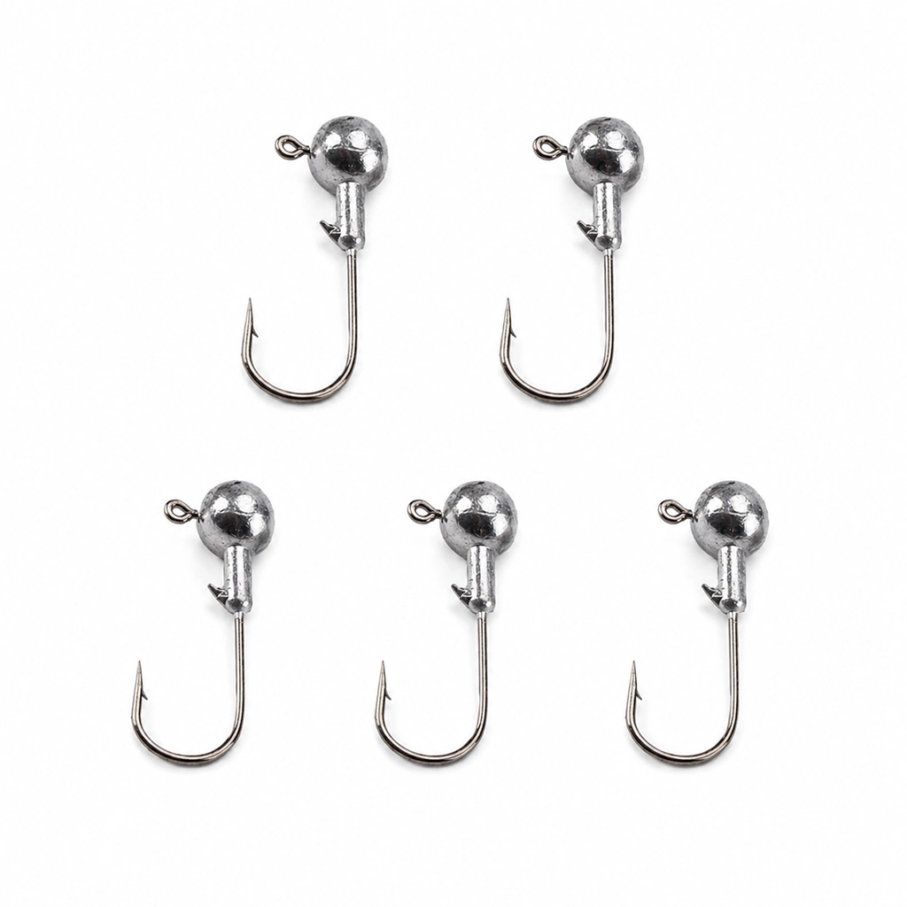 7g Jig Heads 5 Pack Ball Head Soft Bait Hooks with Line Eye and Bait Keeper