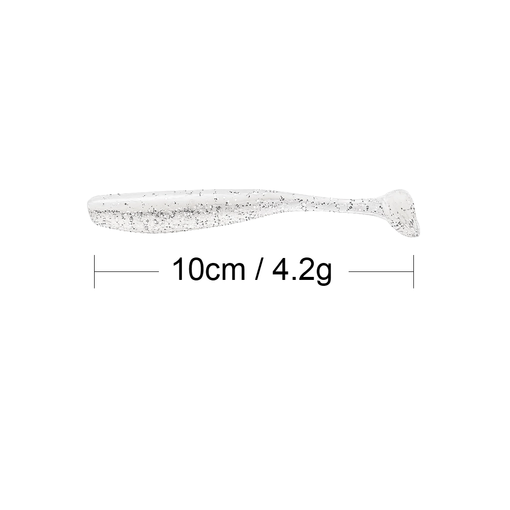 Suckerme white glitter soft lure size guide showing 10cm length and 4.2g weight