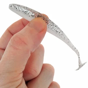 Suckerme 10cm white glitter soft lure with translucent body and paddle tail
