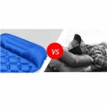 Blue hiking sleeping mat with built-in pillow compared with a separate inflatable pillow setup