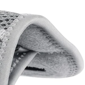 Close-up of grey wrist splint inner padding and stitched fabric edge