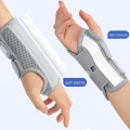 Grey wrist splint showing soft plastic and hard plastic support inserts