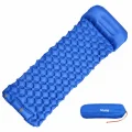 Ultralight Camping Mattress Blue Inflatable Sleeping Mat with Built-In Pillow