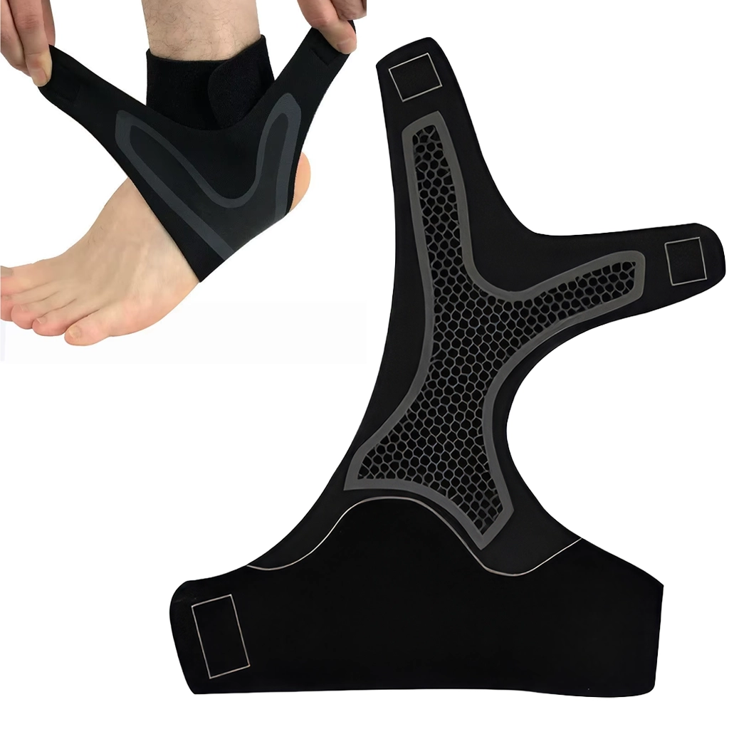 Ankle Support Brace Left Foot Black Grey Adjustable Velcro L Size