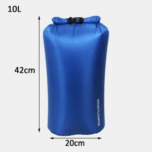 Blue 10L dry bag for bicycle handlebar bag setup with 42cm height and 20cm width shown