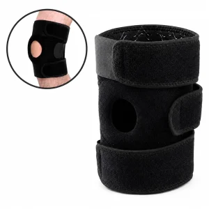 Knee Support Brace Adjustable Black Open Patella Knee Brace with Velcro Straps 60 x 20cm