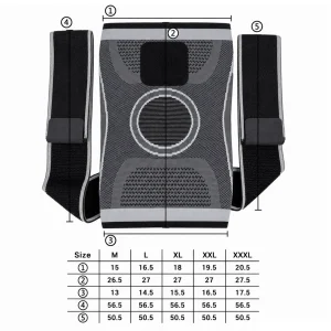 Knee sleeve measurement chart showing size points and large size dimensions