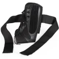 Side view of black ankle strap support brace with long adjustable straps and lace fastening