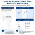 Size guide for Gel Knee Brace showing how to measure above and below the kneecap size chart