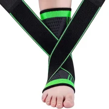 Ankle Brace with Straps Adsports Black & Green Compression Sleeve M–XL Single