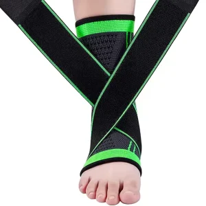 Ankle Brace with Straps Adsports Black & Green Compression Sleeve M–XL Single
