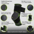 Black and green ankle sleeve feature guide showing fabric straps and fastening