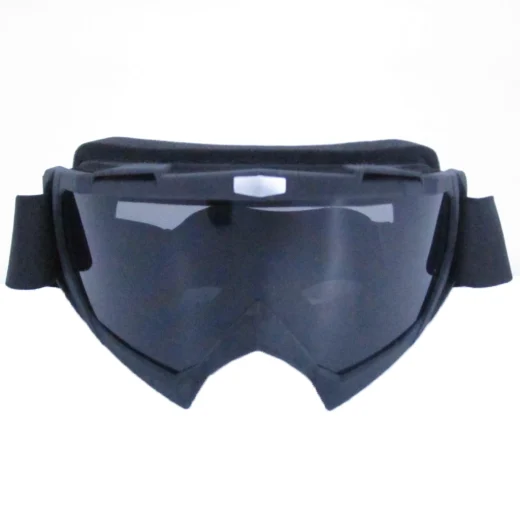 Close front view of Grey Tint Snow Goggles showing the grey lens and contoured black frame.