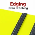 Close-up of the dark edging and visible stitching used around the fluorescent yellow vest