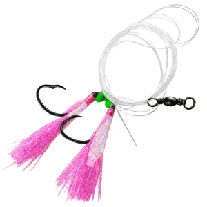 Pink Flasher Rig 5/0 Two Hook Hand-Tied Nylon Snapper Rig with Swivel