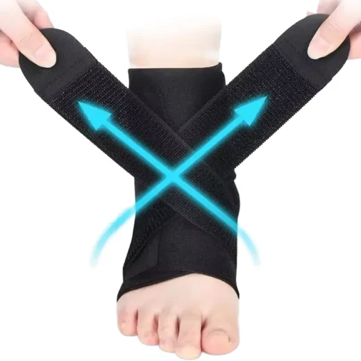 Front view showing the adjustable figure-8 straps crossing around the black ankle support brace