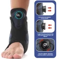 Instructions showing how to release, engage and turn the ankle brace dial