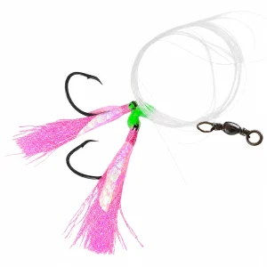 Pink 6/0 Snapper Flasher Rig Two Hook Hand-Tied Nylon Rig with Swivel