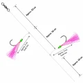 Pink flasher rig measurement guide showing approximate total rig length, hook spacing and hook line lengths