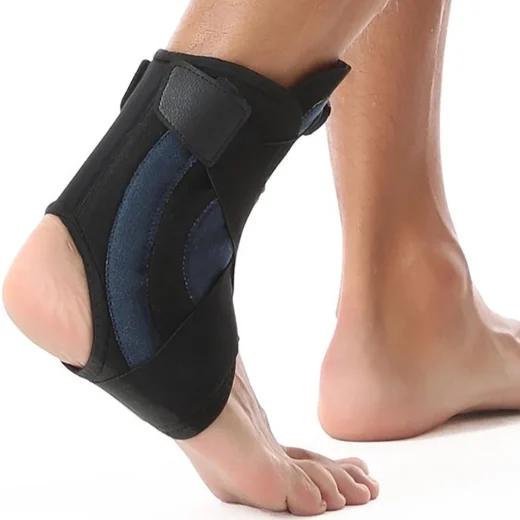 Rear side view showing the open heel of the adjustable ankle brace