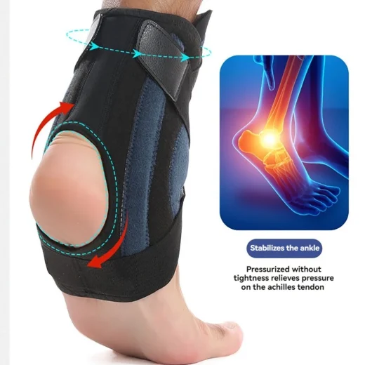 Rear view of the ankle brace showing the open heel and upper fastening strap