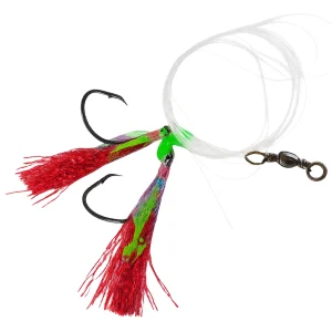 Red Flasher Rig 5/0 Two Hook Hand-Tied Nylon Surfcasting Rig with Swivel