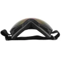 Side profile of mirror snow goggles showing the curved lens, padded frame and black strap