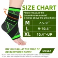 Size guide for black and green ankle brace measured 5cm above the ankle bone