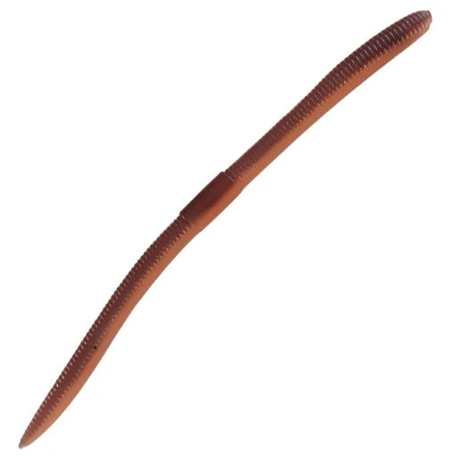 Straight 96 mm earthworm lure with a two-tone brown ribbed body and tapered ends