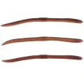 Three earthworm lures showing dark brown upper colouring and lighter brown undersides