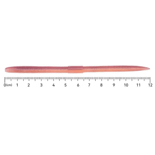 Two-tone earthworm lure beside a centimetre scale showing its 120 mm length