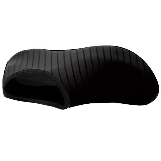 Black water shoe angled to show the flexible upper and textured sole