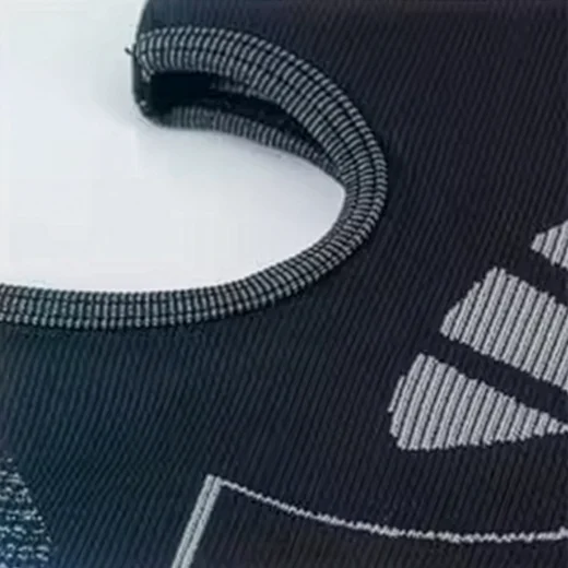 Close view of the knitted edging around the balaclava mask eye opening
