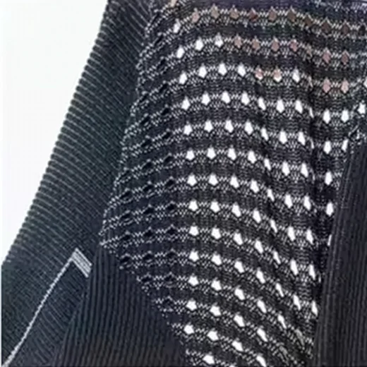 Close view of the textured mesh-knit mouth panel on the balaclava mask