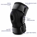 Hinged knee brace showing built-in padding adjustable straps steel side plate and elastic edging